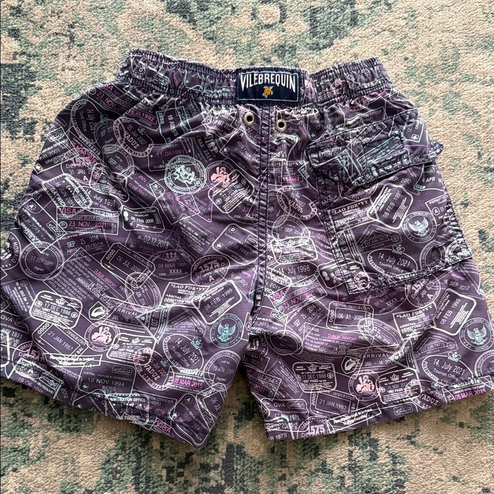 Vilebrequin Passport Stamp Swim Shorts in Purple